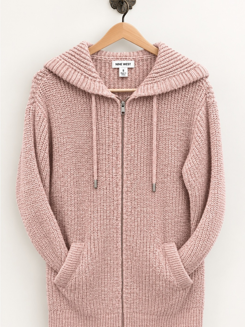 Nine West Dusty Rose Knit Zip-Front Hoodie